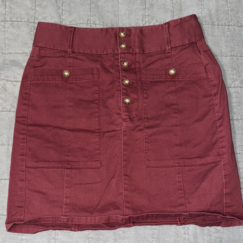 Loft Women's Burgundy Skirt with Button Detail